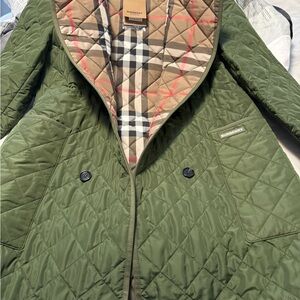 Burberry Olive Green Quilted Puffer Jacket with Signature Check Lining